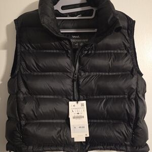 Zara Cropped Black Puffer Vest
